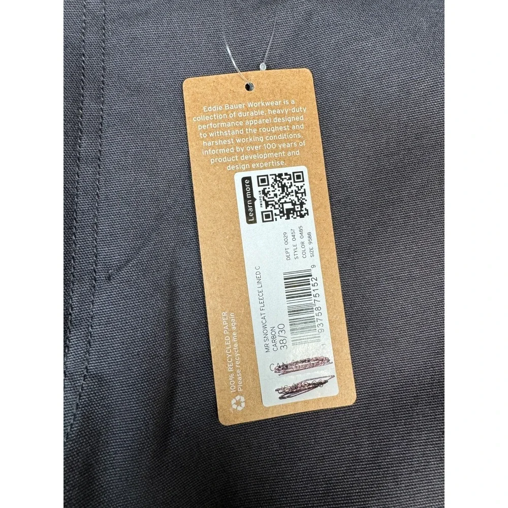 Eddie Bauer Work Pants 38 Fits 39x30.5 Snowcat Fleece Lined Canvas Classic - NEW